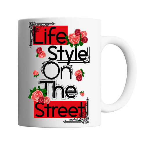 Cana cafea/ceai, Oktane, 330 ml, "Life style on the street", ceramica, alba